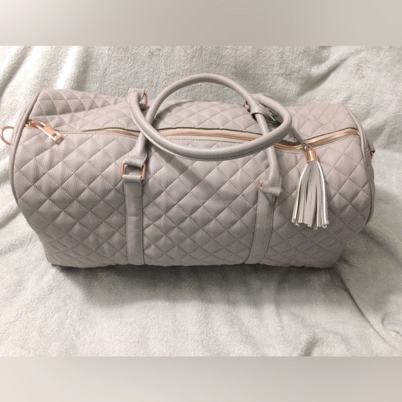 Ms Lovely Handbags - Ms Lovely Women's Quilted Leather Weekender 22” Duffel Bag Gray